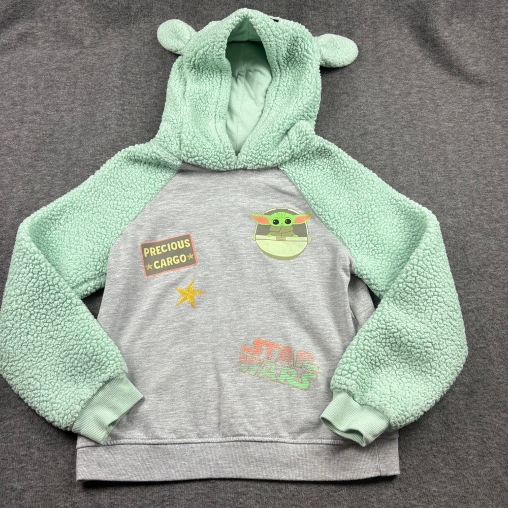 Star Wars The Mandalorian Baby Yoda Hoodie Ears L(10/12) Unisex Playful Cozy‎